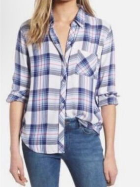 Rails Plaid Button-Up Shirt in Blue, Pink & White